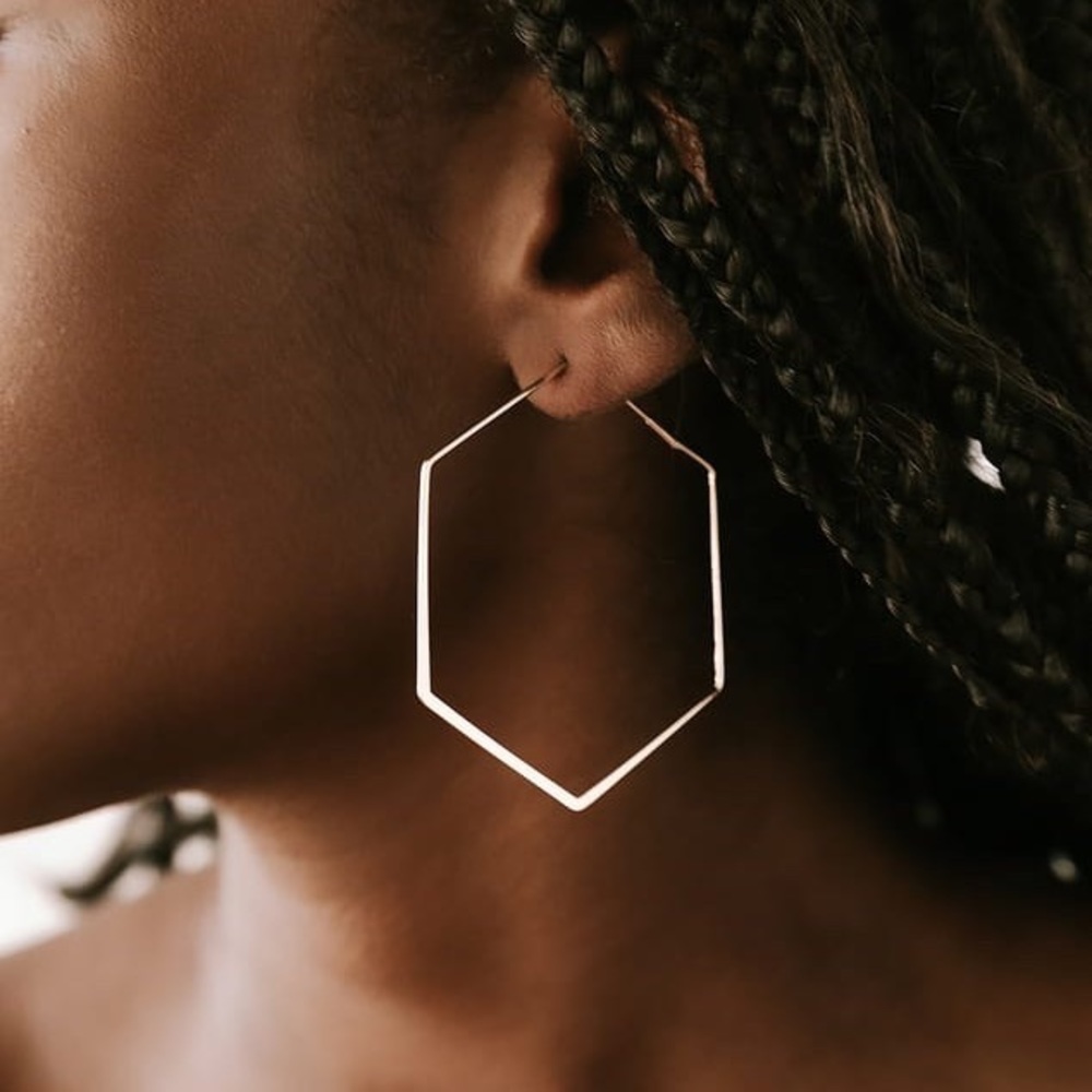 Silver Flat Wire Hexagon Earrings - Picture 4 of 8